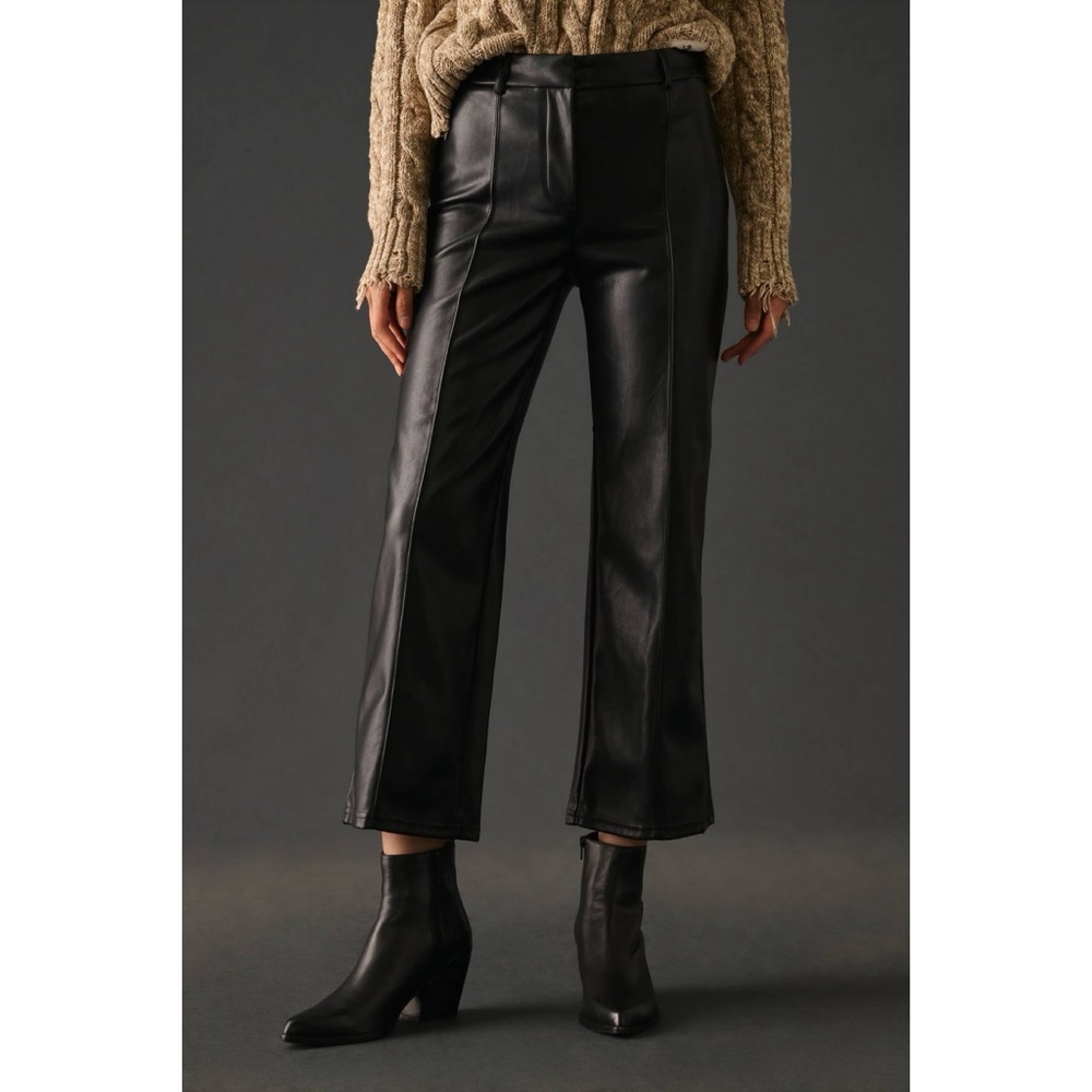 Anthropologie Avec Les Filles Faux Leather Trousers Black Pants Exposed Seam